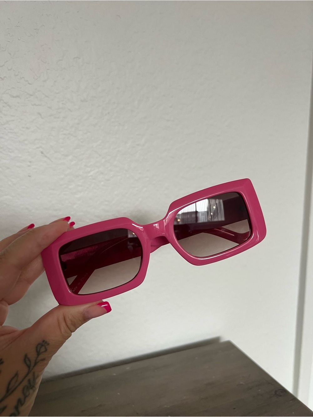 Pink Rectangular Chunky Sunglasses